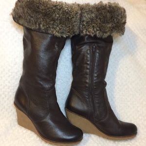 Leather Wedge Heel Winter Boots
